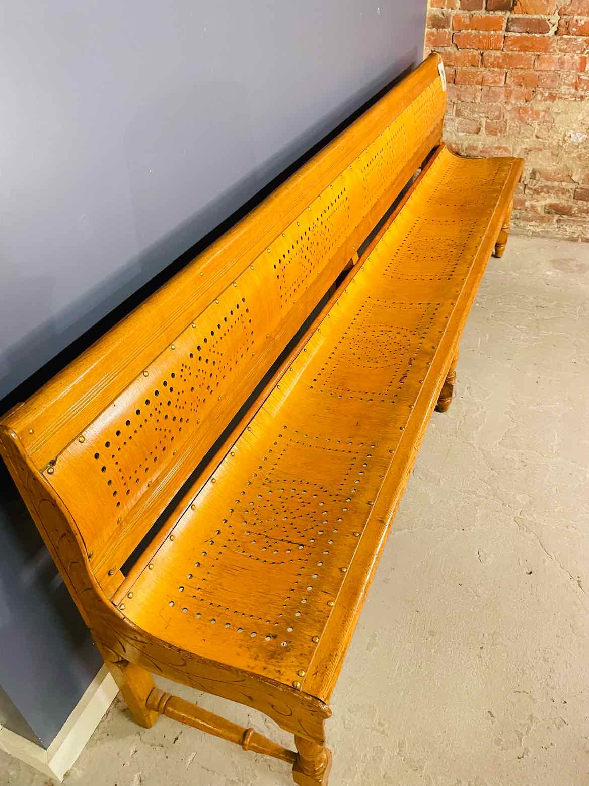 Antique Bent Wood Train Station Bench Perforated