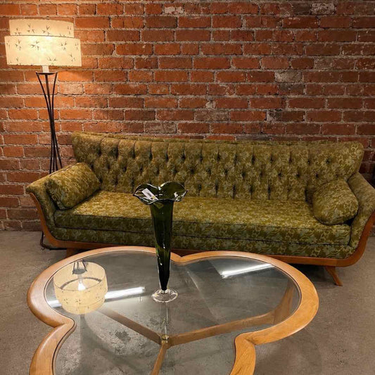 Green Floral Mid-Century Modern Gondola Sofa
