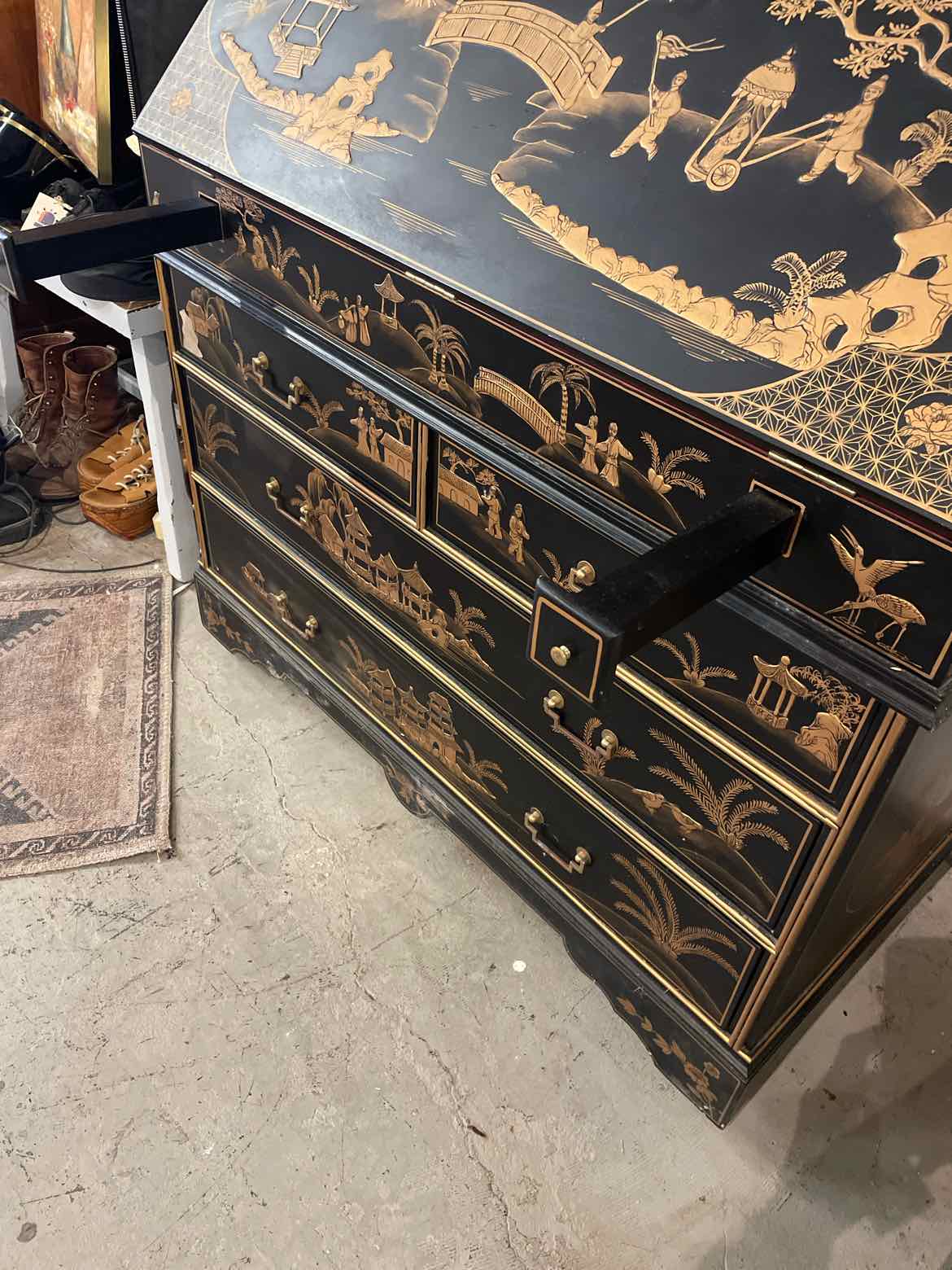 Chinese Lacquer Secretary Desk