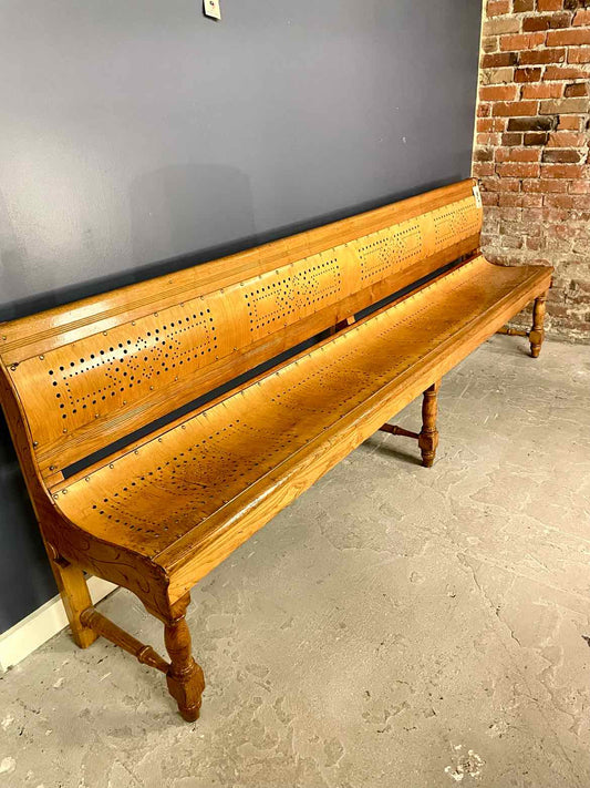 Antique Bent Wood Train Station Bench Perforated