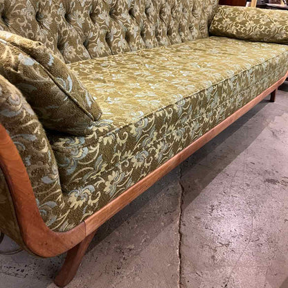 Green Floral Mid-Century Modern Gondola Sofa