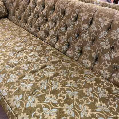 Green Floral Mid-Century Modern Gondola Sofa